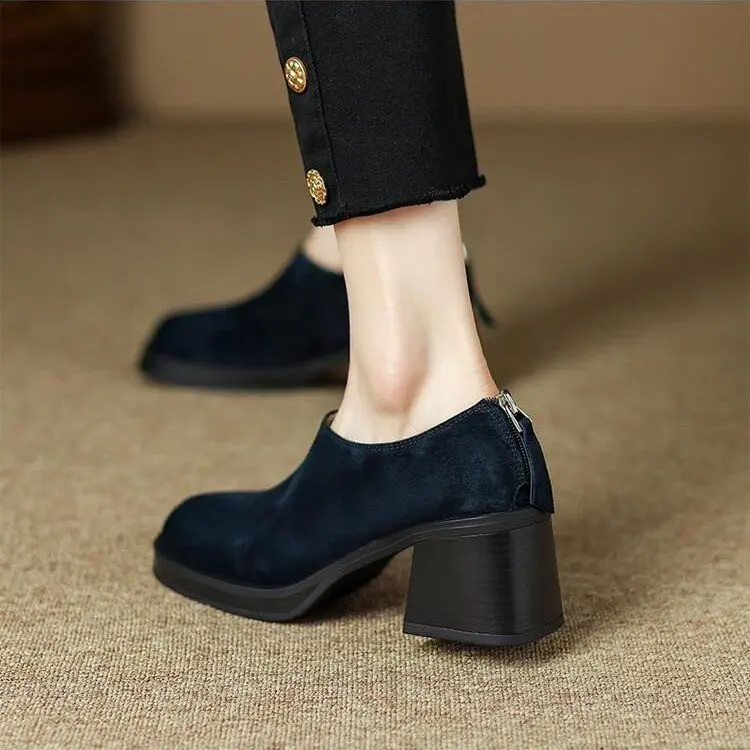 New Fashion Women\'s Spring and Autumn Shoes Ladies\' Thick Bottom Shoes Luxury Lefse Shoes Platform Shoes Square Head High Heels