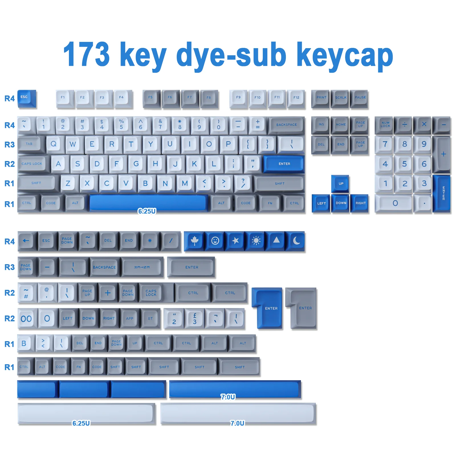 

GMK Gray white blue keycap 173 keys ABS keycaps SA profile Double Shot custom gmk keycaps for mechanical keyboard