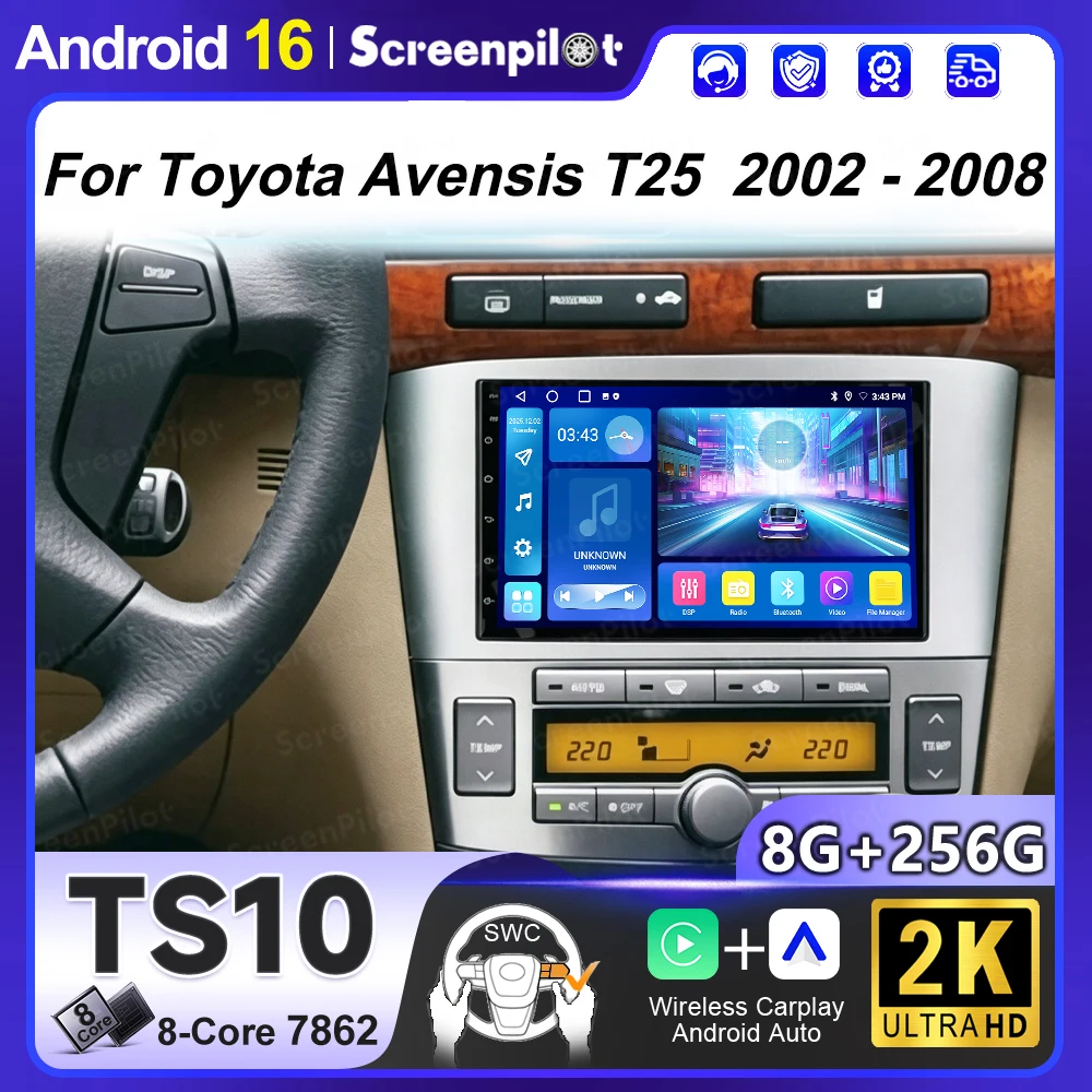 

7Inch Wireless Carplay 5G For Toyota Avensis T25 2002 2003 2004 2005 2006 2007 2008 GPS Navigation Car Radio Multimedia player