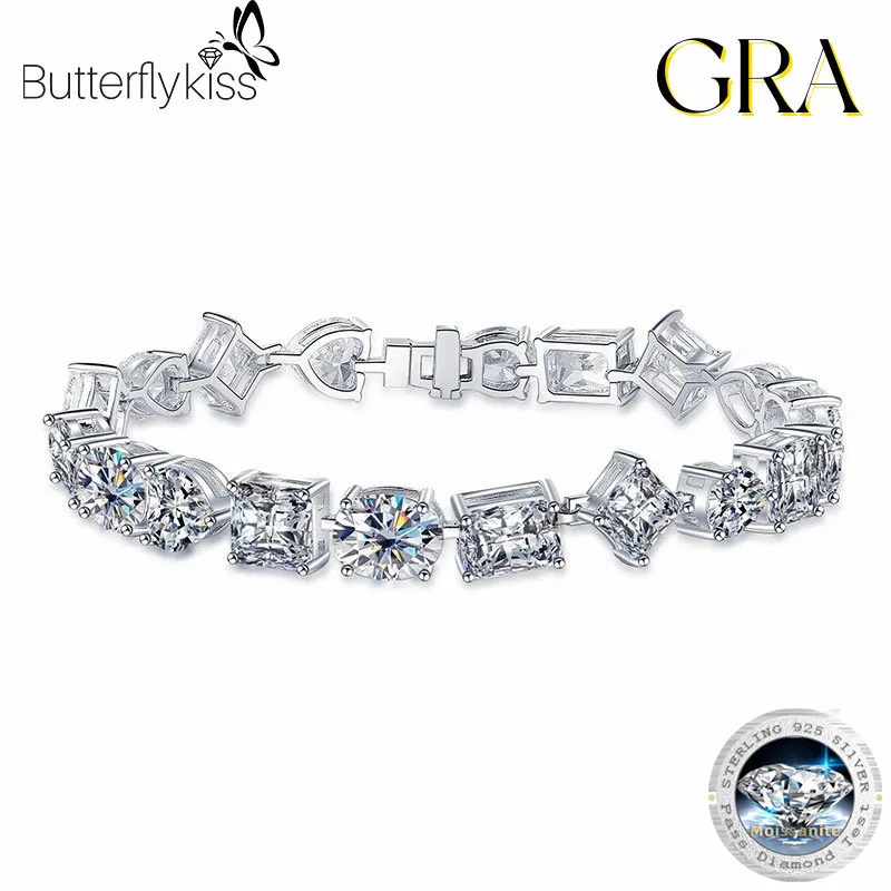 

Браслет Butterflykiss из стерлингового серебра 925 пробы с муассанитом и бриллиантами разной формы для женщин, сверкающие ювелирные изделия для свадебной вечеринки