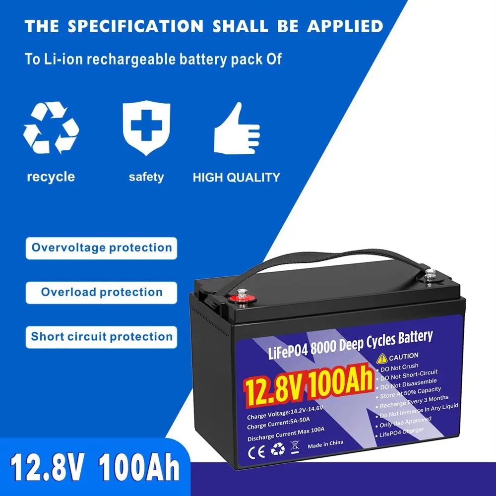 

100Ah LiFePO4 Lithium Battery, Group 31 1280Wh Lithium Iron Phosphate Battery 8000 Deep Cycles Long Lifespan with Builtin BMS