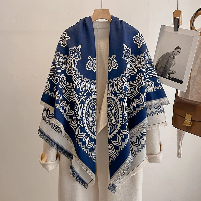 وشاح كشمير نسائي ذو علامة تجارية فاخرة لعام 2025 - شال الباشمينا شتوي دافئ مخطط ومطبوع، فولارد ومعطف #6