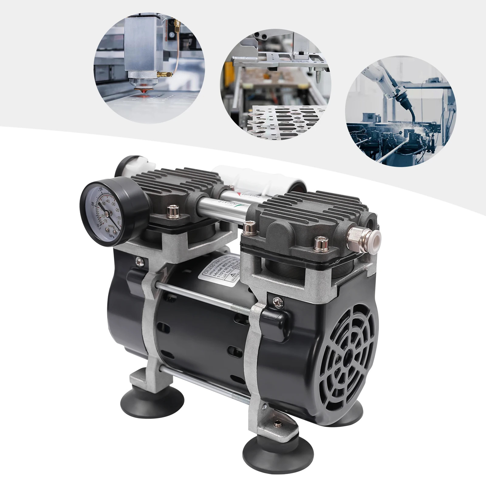 2-Zylinder-ölfreie Vakuumpumpe 150W 45L/min mit geräuscharmem Reinkupfermotor für Lebensmittelverarbeitung & Medizinmaschinen – Detail 6