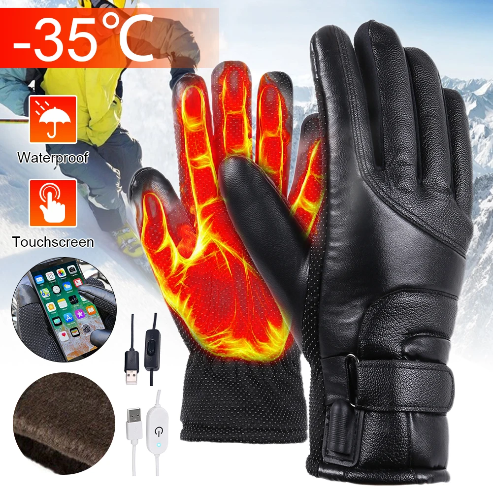 Winter Heated Gloves Unisex Electric Heated Gloves Waterproof Windproof Touch Screen USB Powered Heated Gloves For Ski Cycling