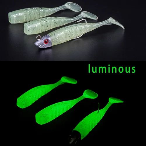 Imagen 2 del producto 3 unids/lote 2 señuelo de repuesto Jigging cebo suave Señuelos de pesca 8cm 8,5g DIY cabeza Jig pez cola en T señuelo de lubina aparejos de pesca