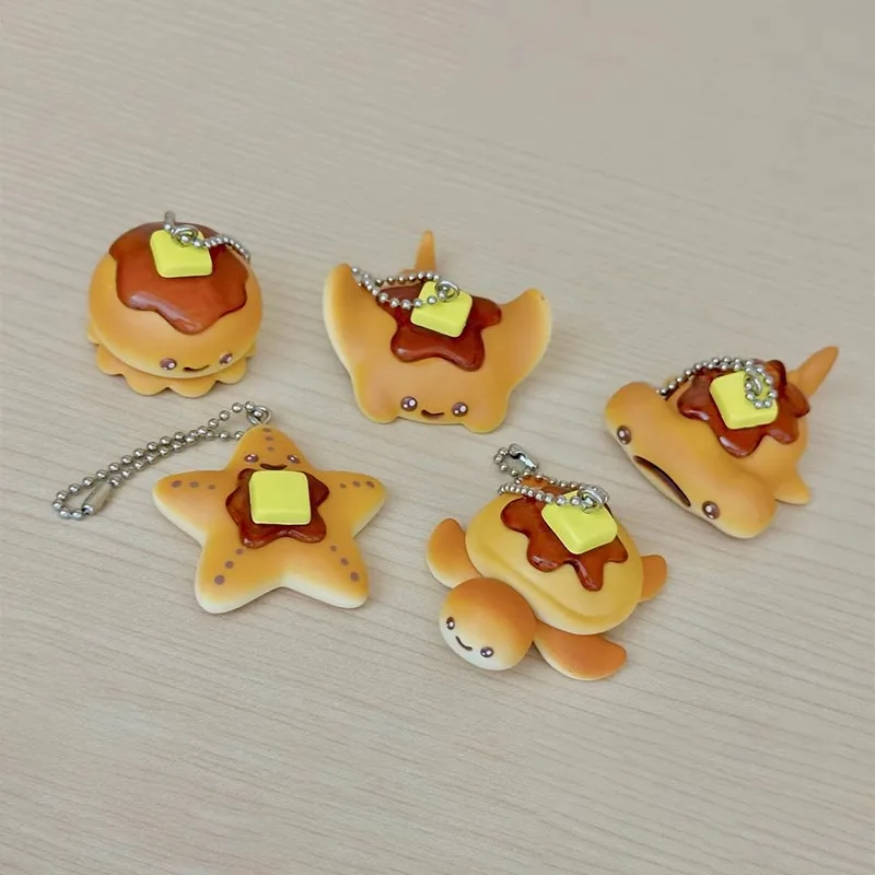 Qualia Japan Gashapon Figure Anime Cute Manta Ray Turtle Shark Marine Animal Pancake Keychian Action Figurine Capsule Toys Gift