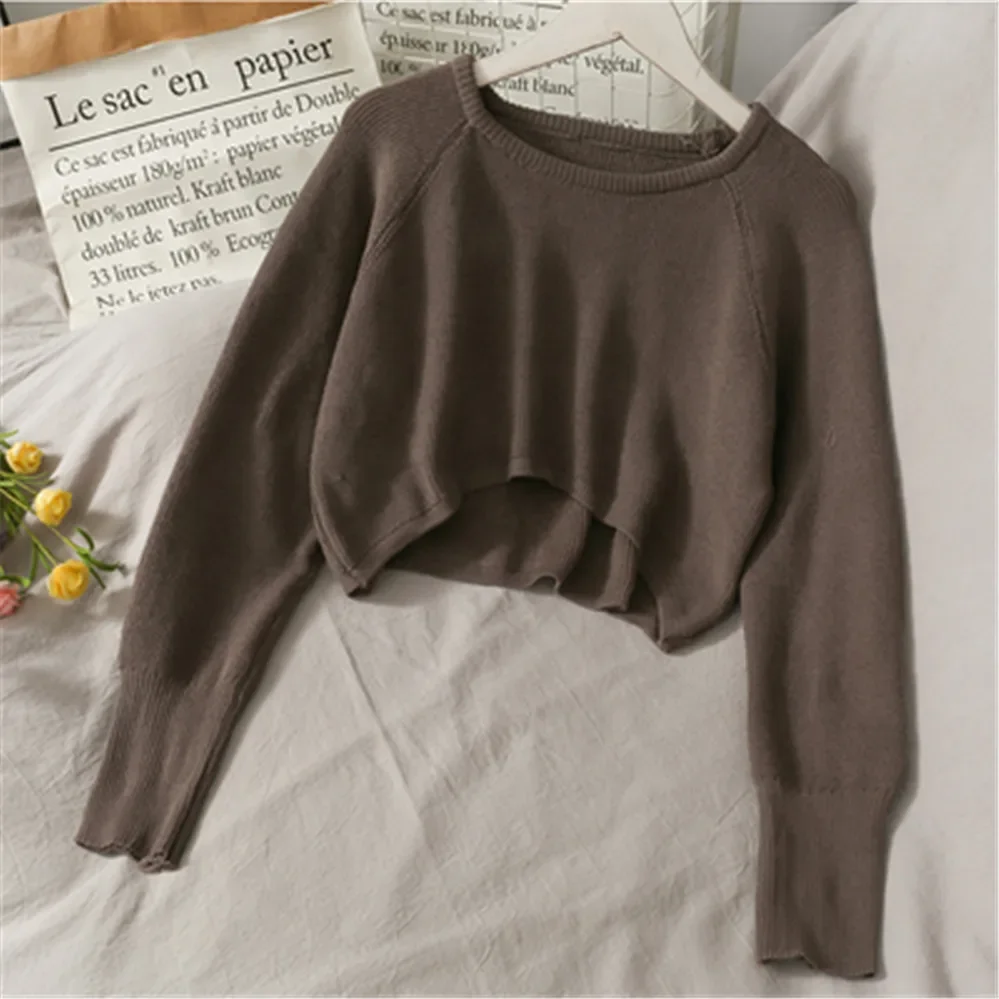 2024 Fashion Students All-match Knitwear Soft Korean New Pullovers Women O-neck Cropped Tops Autumn Winter Casual Loose Sweater