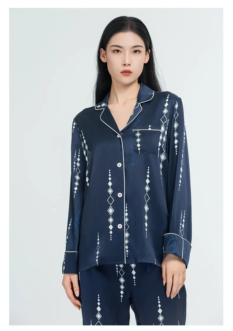 

100% Mulberry Silk Women's Long Cardigan Pijamas Ladies Pure Silk Pajama Sets Spring Autumn Pajamas Sleepwear Fashion Pyjamas