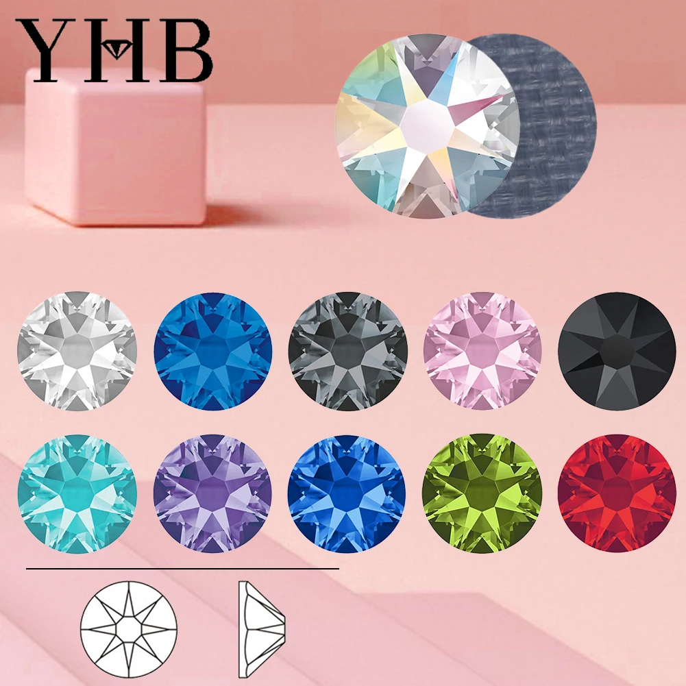 YHB 2088 High Quality 16cut 8 large 8 small 16facet Glass Crystal Stass Flatback Hotfix Rhinestones  For Bag Shoes DiY  Nail art