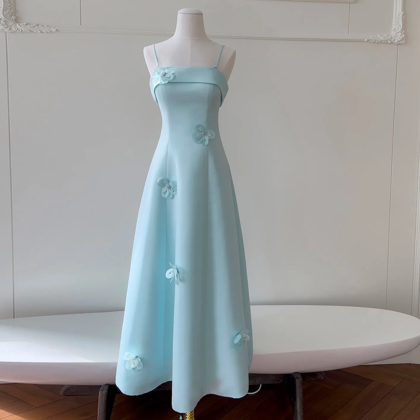 스위트-쿨 스타일 3D 플라워 스트랩리스 미니 드레스 프렌치 엘레강스 슬리밍 롱 가운 - 여성용 플로럴 프린트 맥시 드레스