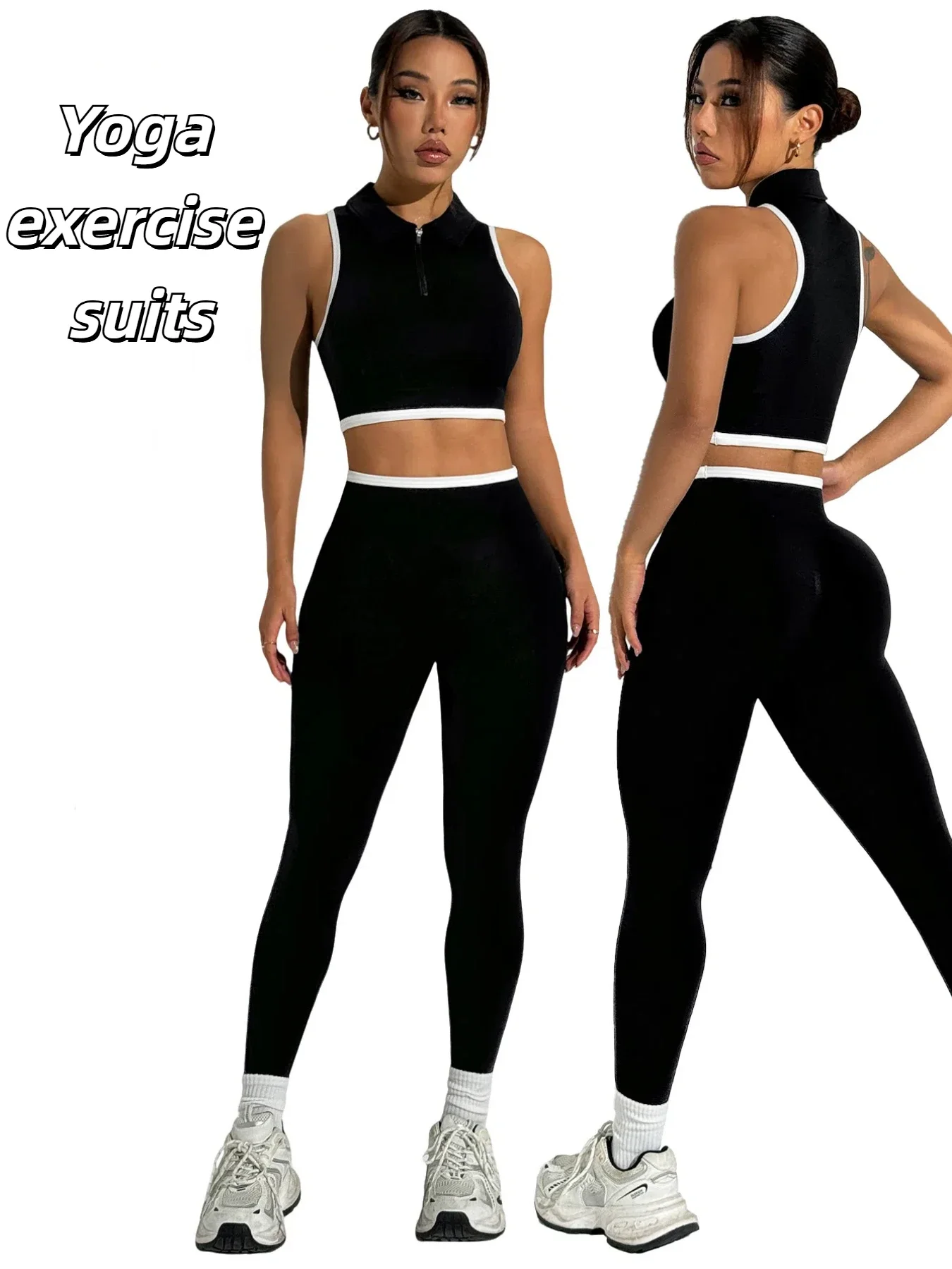 Women's Yoga Clothing Set High Waisted Leggings and Zipper Top Two Piece Seamless Fitness Exercise Clothing Workout Underwear