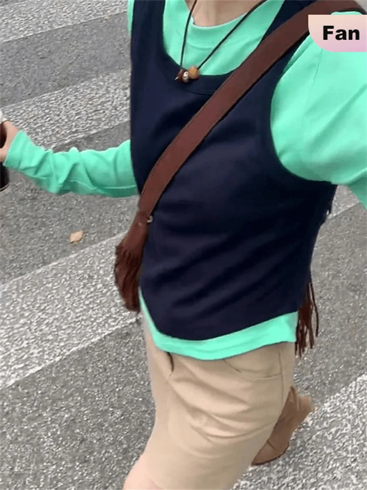 

een Vest Set Women's Faion Autumn Winter Outfit Tee Pieces Long Sve round Ne Casual Wear Comfortable Korean Sle