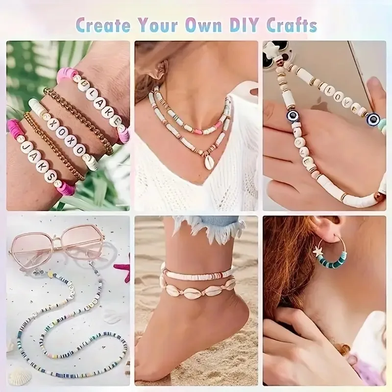 Tonperlen-Armbandherstellungsset für Anfänger, 7000 Stück, flache, adrette Polymer-Tonperlen mit Charms-Set für die Schmuckherstellung – Detail 7