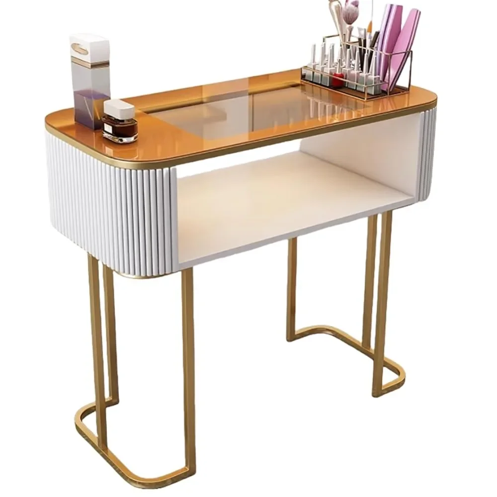 

Double Layer Nail Table, Beauty Salon Wooden Nail Table with Drawers And Three Layers of Storage Cabinets, Salon Nail Technician