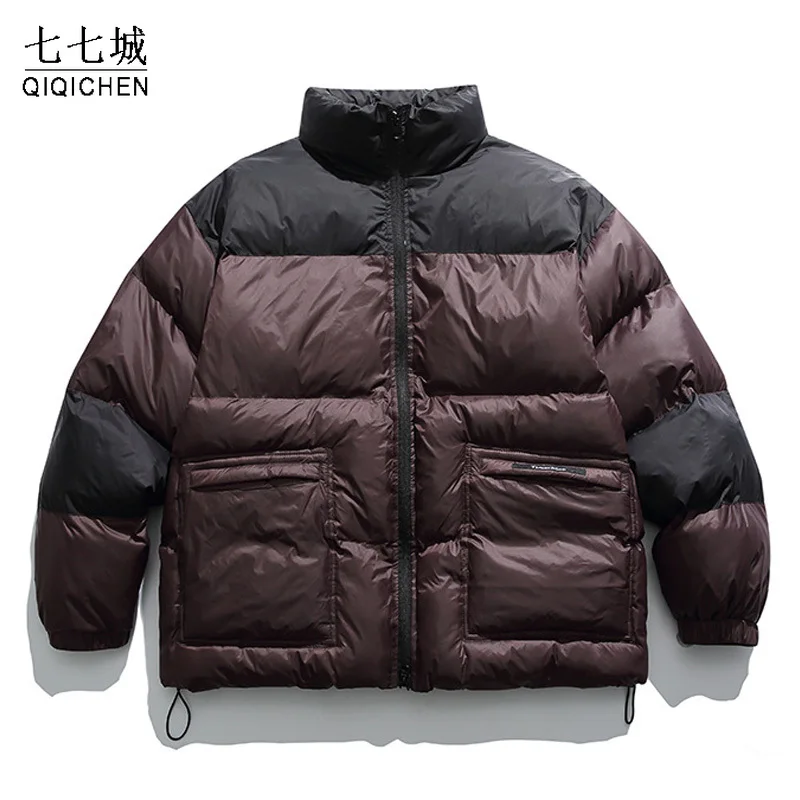 Parkas gruesas de algodón con costuras en contraste para hombre, chaquetas acolchadas de gran tamaño con bolsillos grandes, abrigo suelto japonés, ropa de calle Unisex, invierno, nuevo