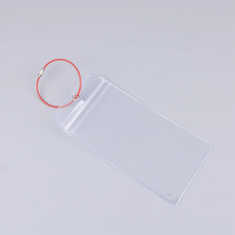 Resealable impermeável Ticket Clear Card Sleeve, Bagagem Cruise Tag Holder, Zip Seal Pouch, Cabo de aço Loop, 5Pcs