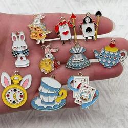 10pieces enamel jewelry rabbit poker tea pot clock accessories alloy pendants DIY necklace bracelets jewelry making accessories