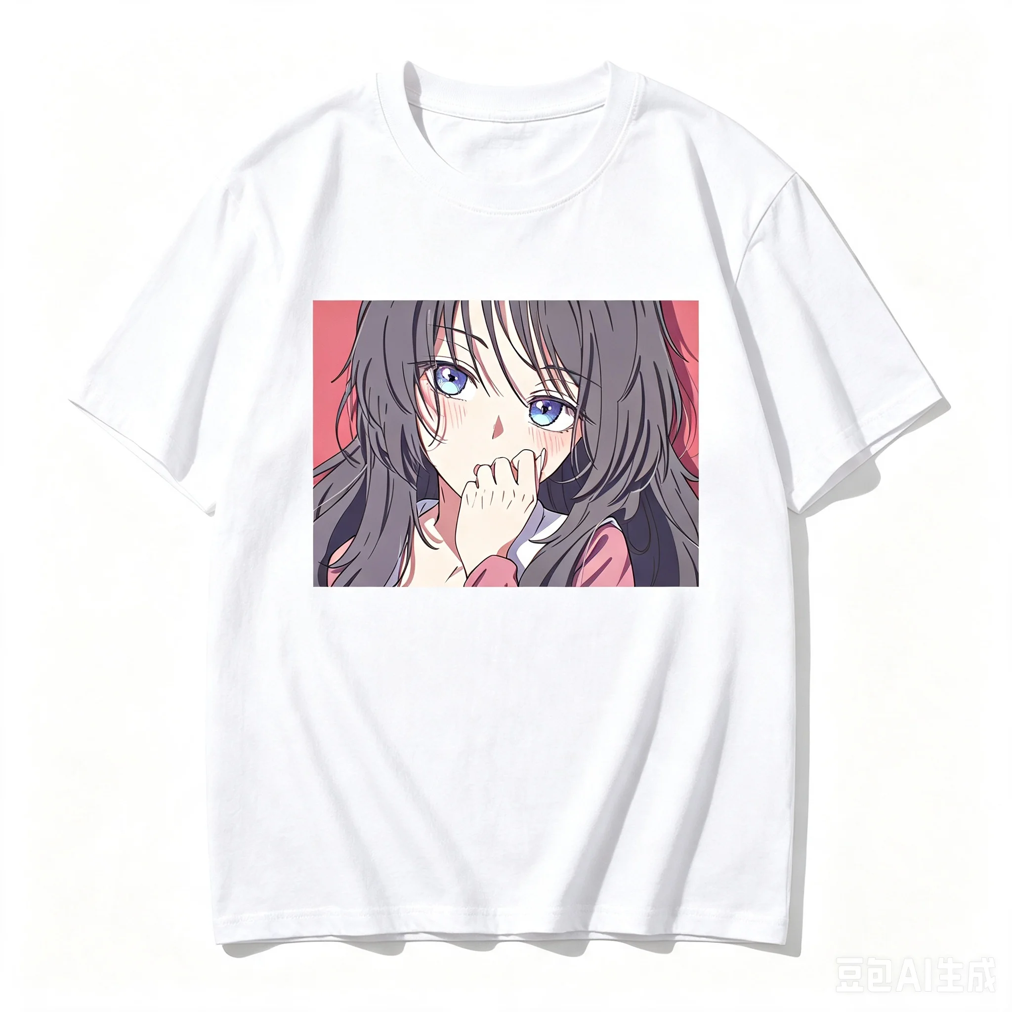 Waguri Kaoruko Hanakao Rinran Blush Hand On Mouth Square Graphic Crew Neck Short Sleeve Comfortable Women And Men T-Shirt