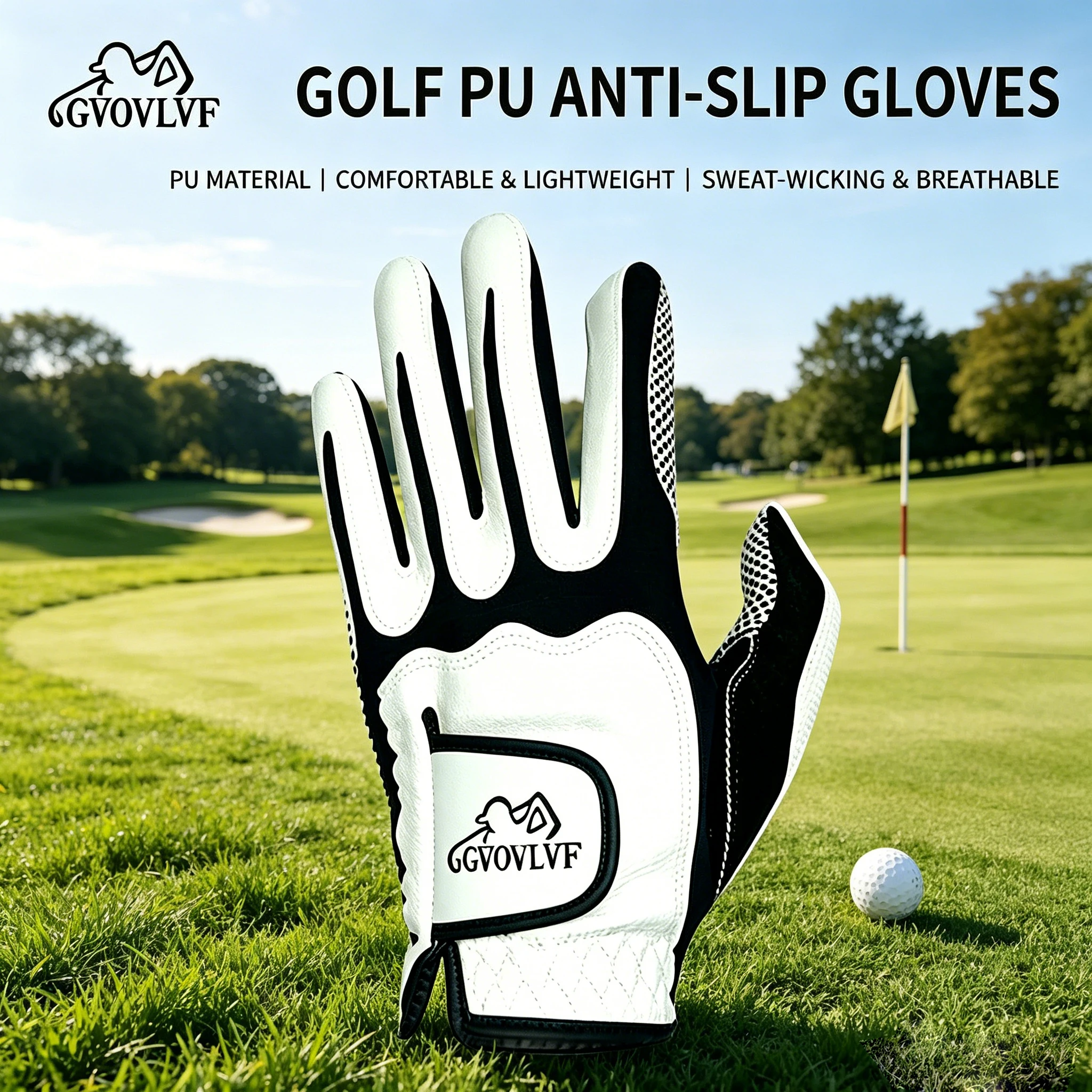 Golfhandschuhe für Herren, PU-Anti-Rutsch-Handfläche mit Partikeln, schwarz-weißes Design, Geschenk für Golfer