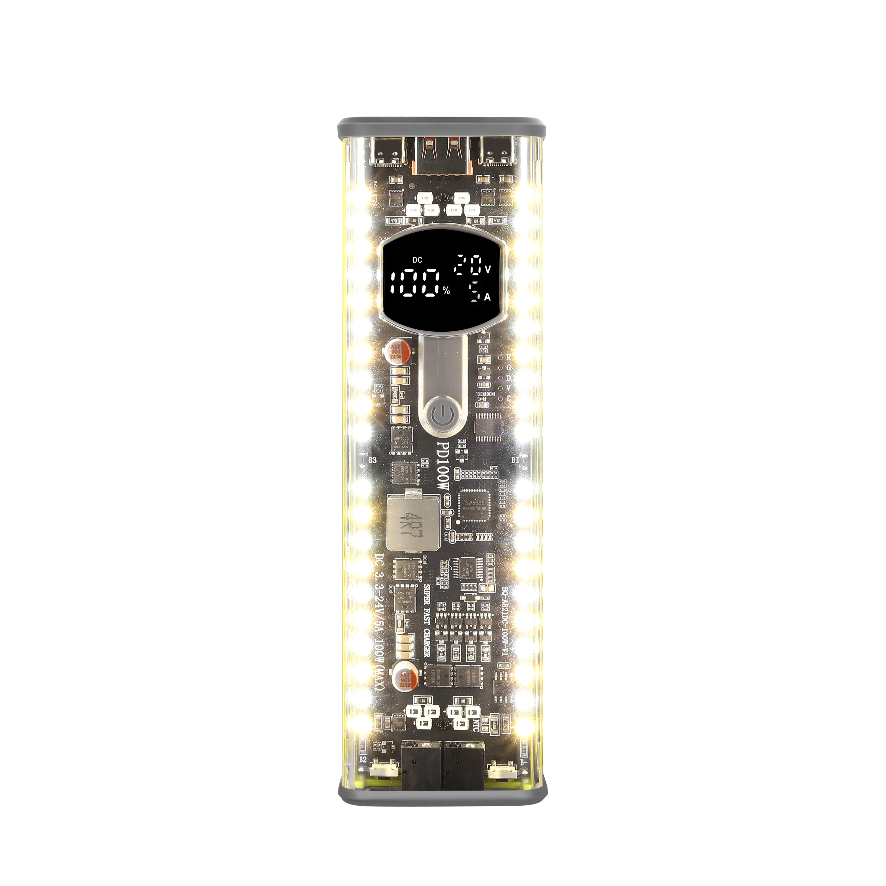 PD 100W Szybkie Ładowanie DIY Obudowa Power Banku 21700*8 Przezroczysta Obudowa Baterii Pudełko do Przechowywania Baterii Bez Baterii ﻿ — 2