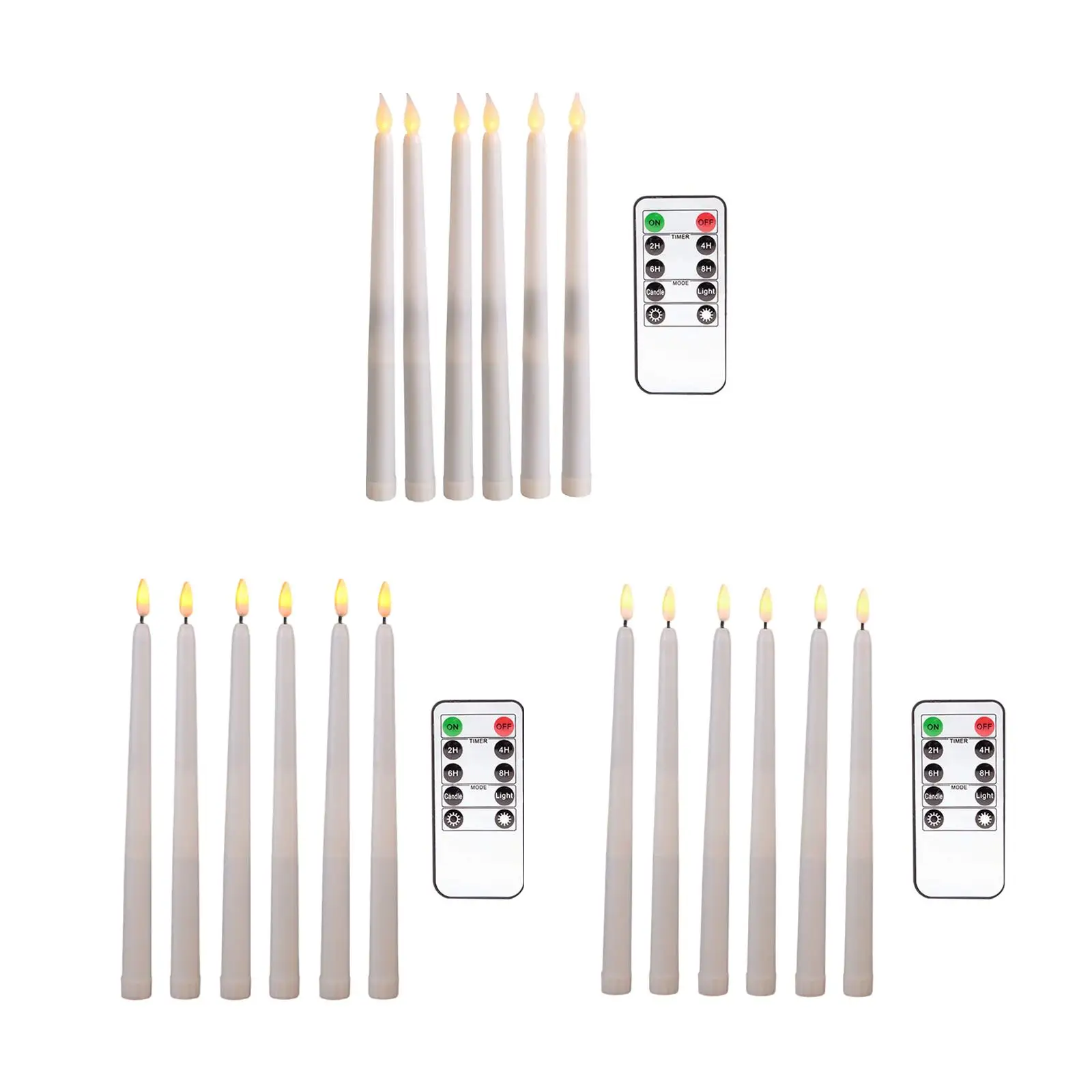 6 Pieces 11 inch LED Flameless Flickering Taper Candles Remote Control for Dinner Decoration