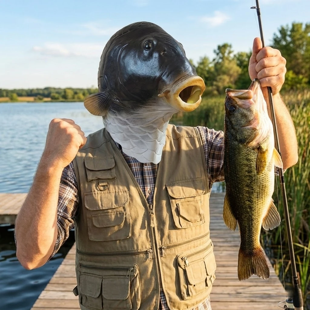 Fish Head Mask Funny Animal Black Carp Mask For Halloween Birthday Party Animal Cosplay Head Cover Prank Prop Fish Latex Masks