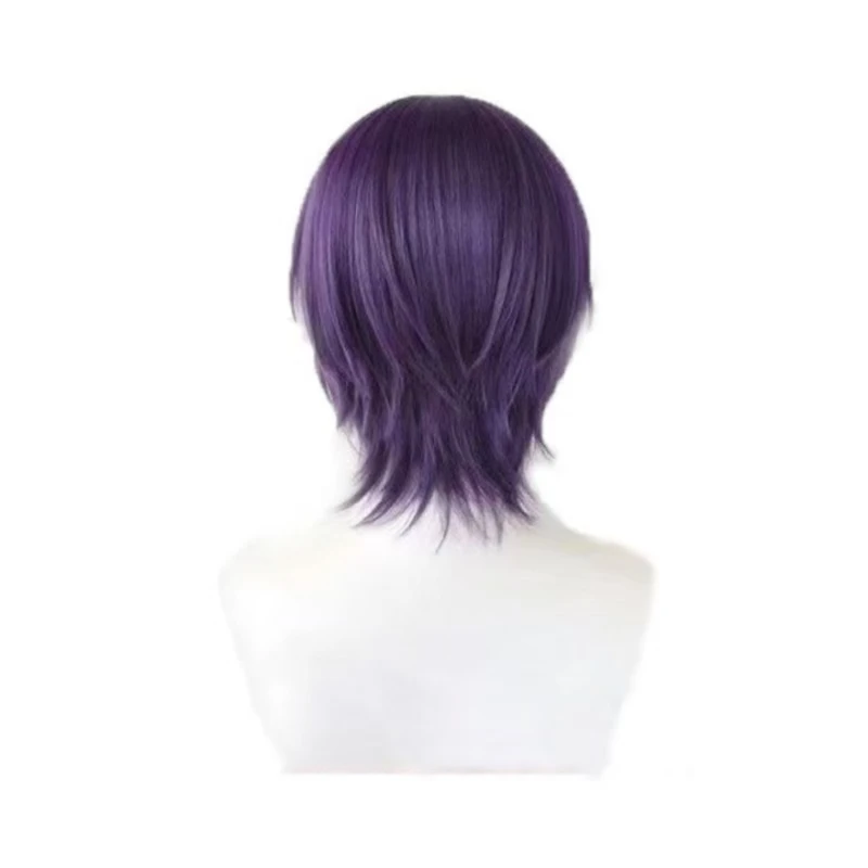 Anime Takasugi Shinsuke Cosplay Wig Dark Purple Short Hair Rose Net Cap Heat Resistant Synthetic Fiber Wig for Halloween Party