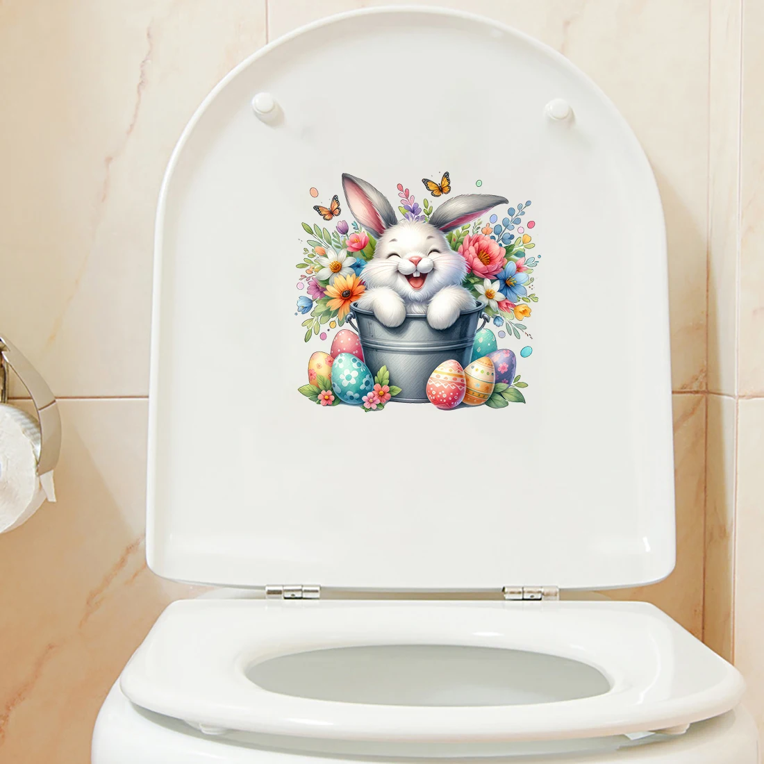Three Ratels QB88 Lucky Smiling Little Rabbit Animal Wall Stickers for Home Decoration Toilet decals