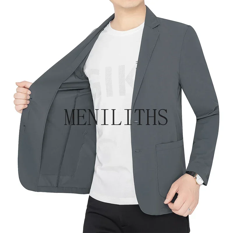Summer Men Blazers Solid Color Thin Anti Wrinkle Quick Drying Soft Business Suit Blazer Jacket for Man Men Blazer Slim Fit