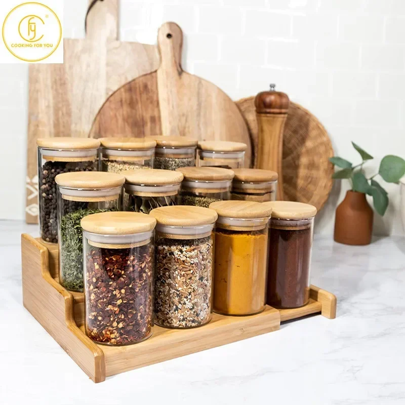 

6pcs 4oz Glass Seasoning Storage Jars with Bamboo Lid Kitchen Salt Shaker Pepper Condiment Storage Container Herb Spice Tools