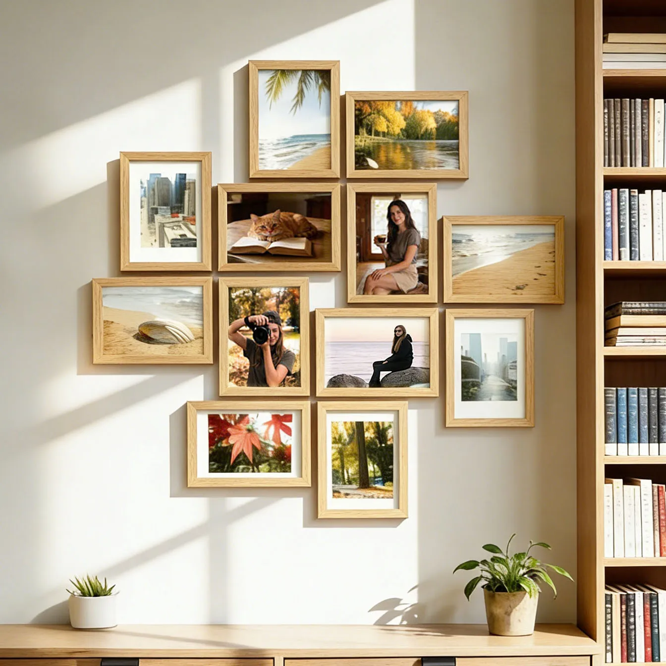 12Pcs Wood Photo Frame Set with Wall Layout Guide, Multi-Function Picture Frames, Commemorative Gift & Home Decor Accessories