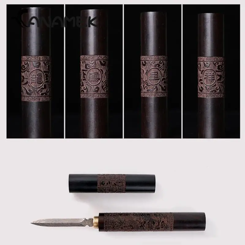 1Pcs Teaware Stainless Steel Ebony Chinese Puer Tea Needle Cutter Damascus Tea Knife Needle Pick With Wooden Handle