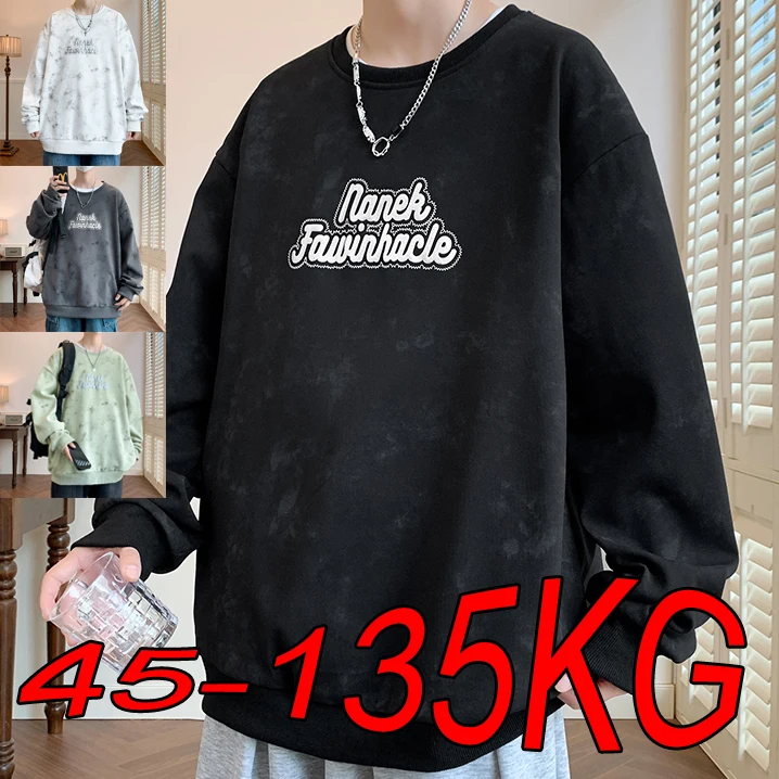 M-7XL Plus Size Sweatshirt Men's Autumn Round Neck Long-sleeved Bottoming Shirt Oversize Solid Color Sports Male Pullovers