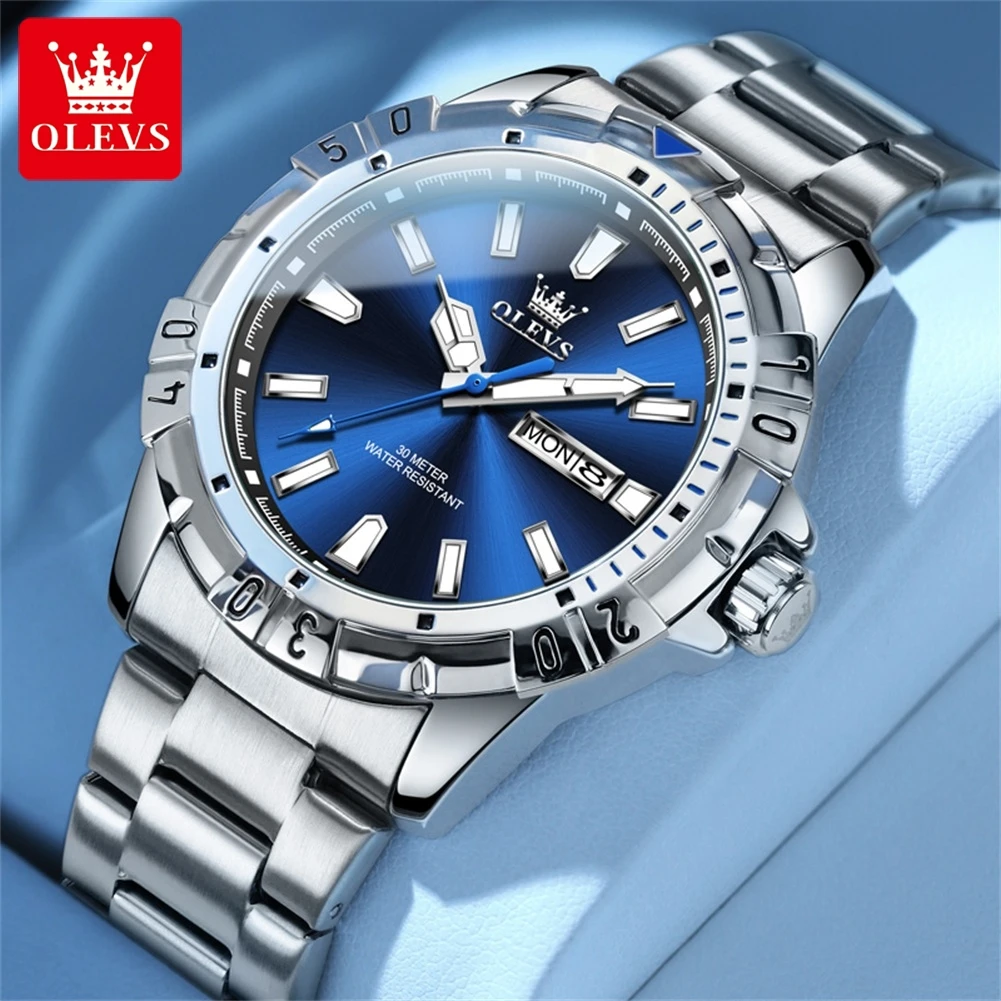 

OLEVS Luxury Brand Man Watch Stainless Steel Diving Series Men's Wristwatch Waterpoof Calendar Original Quartz Watch for Men New