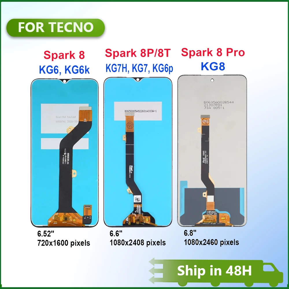 Original For Tecno Spark 8T 8P KG6p KG7H KG7 LCD Display Spark 8 Pro KG6 KG6k KG8 LCD Touch Screen Digitizer Assembly