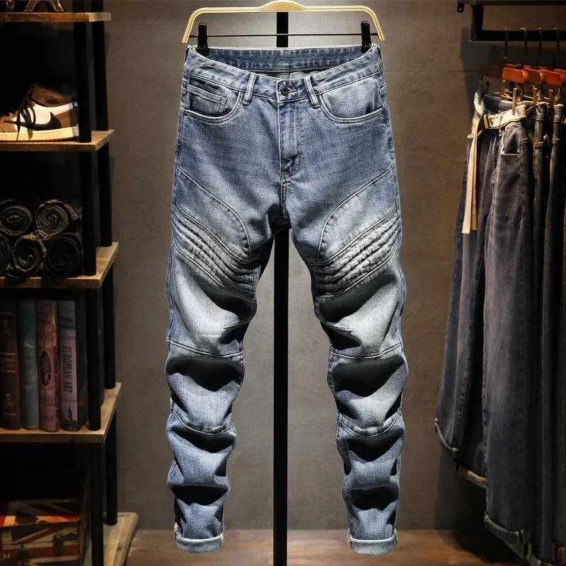 

Autumn and Spring New Fashion Trend Pure Color American Vintage Straight Leg Elastic Denim Pants Men's Sports High Quality Jeans