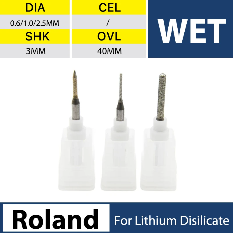 XANGTECH Roland Wet Emax Milling Burs For Glass Ceramic Lithium Disilicate 0.6/1.0mm/2.5mm for Dental Lab CAD CAM System