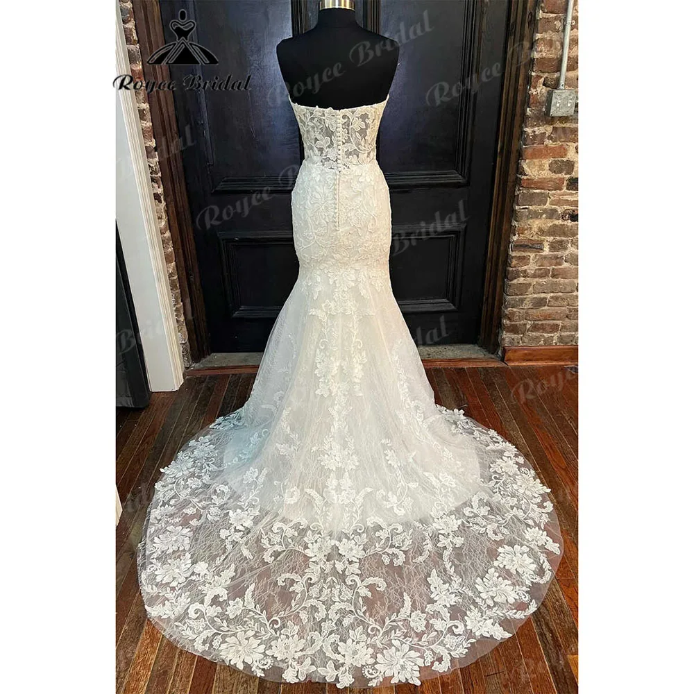 Vestido de boda de lujo de sirena/trompeta para mujer, vestido de encaje bohemio, vestidos de novia de corte sirena Roycebridal 2023