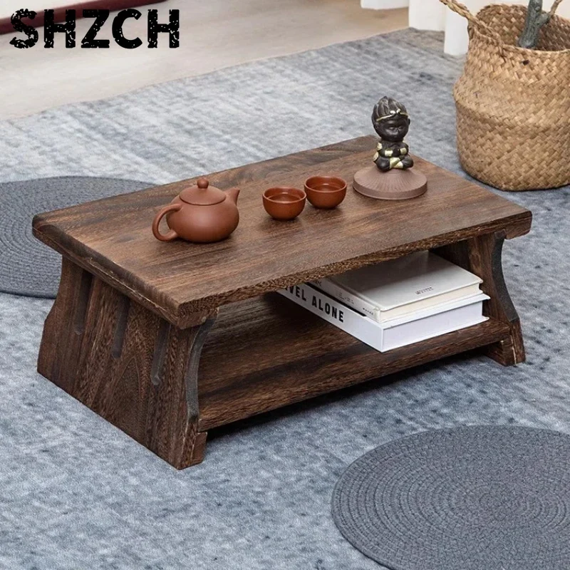 Japanese Tea Table Solid Wood Tatami Coffee Table Low Balcony Tea Stand Zen Style Floor Desk Minimalist Bay Window Furniture