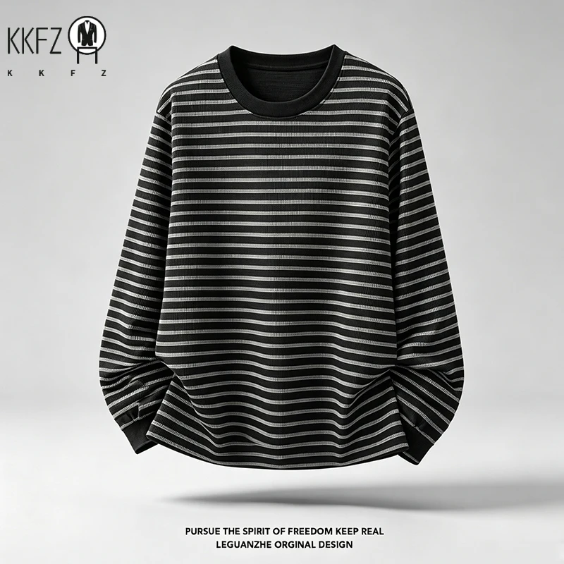 Mens Everyday Crew Neck Top Long Sleeve Horizontal Striped Waffle Texture Soft Comfortable Casual Daily Apparel