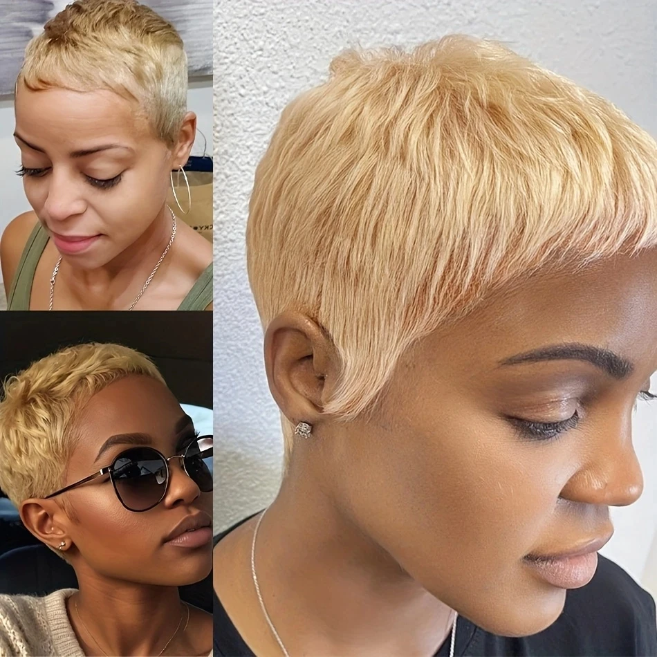 인모 가발 픽시 컷 가발 여성용 짧은 인모 가발 전체 기계 제작