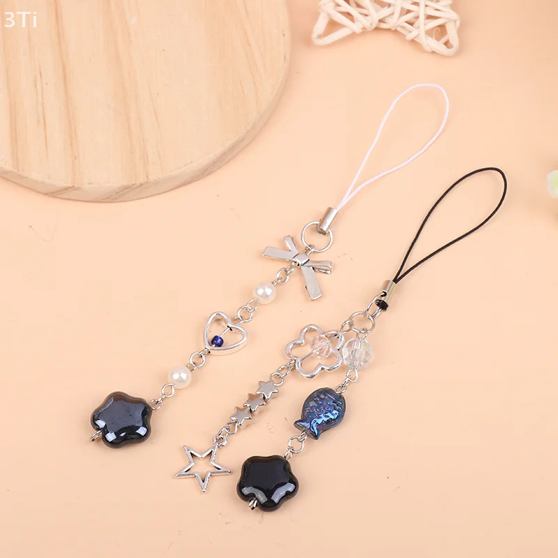 Ремешок для телефона в стиле лампы для влюбленных, милый бант из бисера, звезда, цепочка для мобильного телефона, милый брелок с бантом, подвеска для камеры