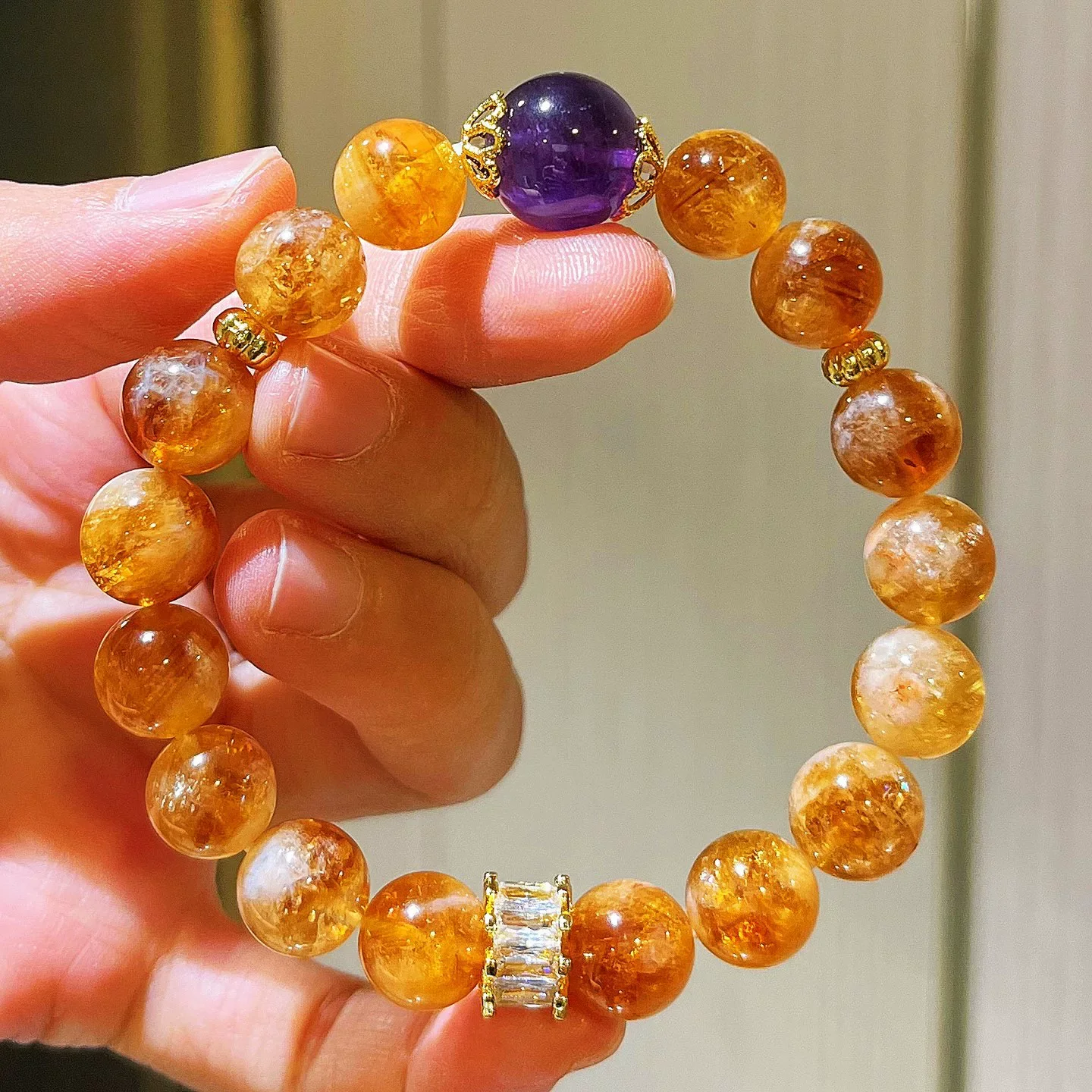 10mm Natural Amethyst and Citrine Bracelet