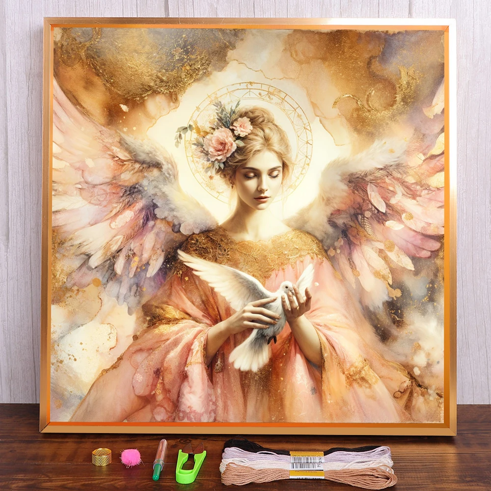 Angel Girl Dove Printed 11CT Cross-Stitch Kit DIY Embroidery DMC Threads Handiwork Painting Craft Handmade Jewelry Package Gift