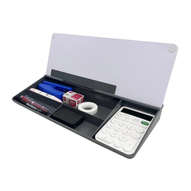 Desktop Whiteboard with Invisible Storage Smooth Writing Blackboard Glass Whiteboard Office Notes Whiteboard with Card Slots