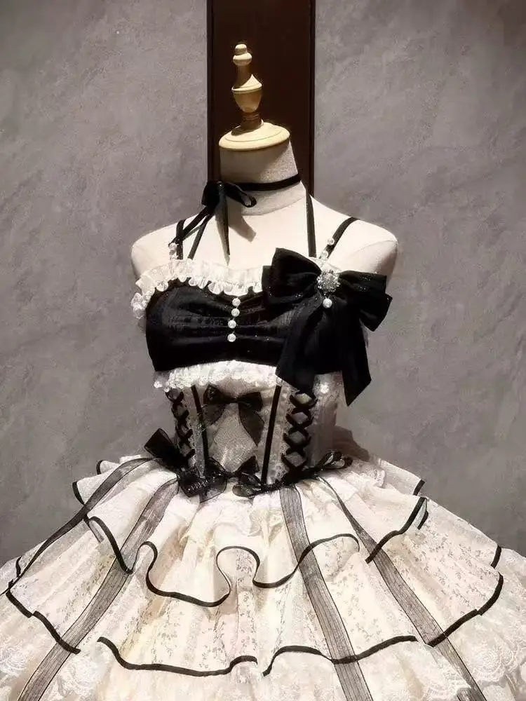 الحلو لوليتا فستان أسود المرأة ملابس غير رسمية Y2k اليابانية Kawaii فستان السهرة ملابس الحفلات خمر شيك أبلى فتاة الصيف