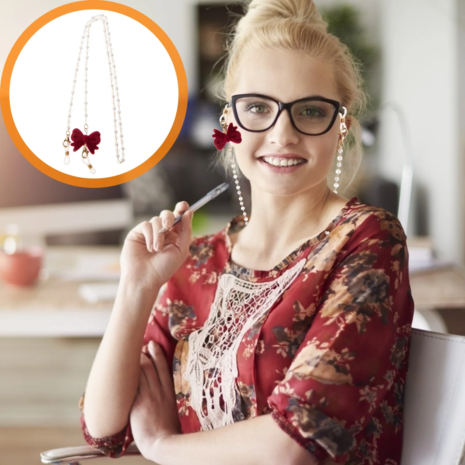 

2Pcs Elegant Pearl Glasses Fixing Rope Stylish Bow Chain for Sweating and Looking Down Glasses Lanyard Mask Chain