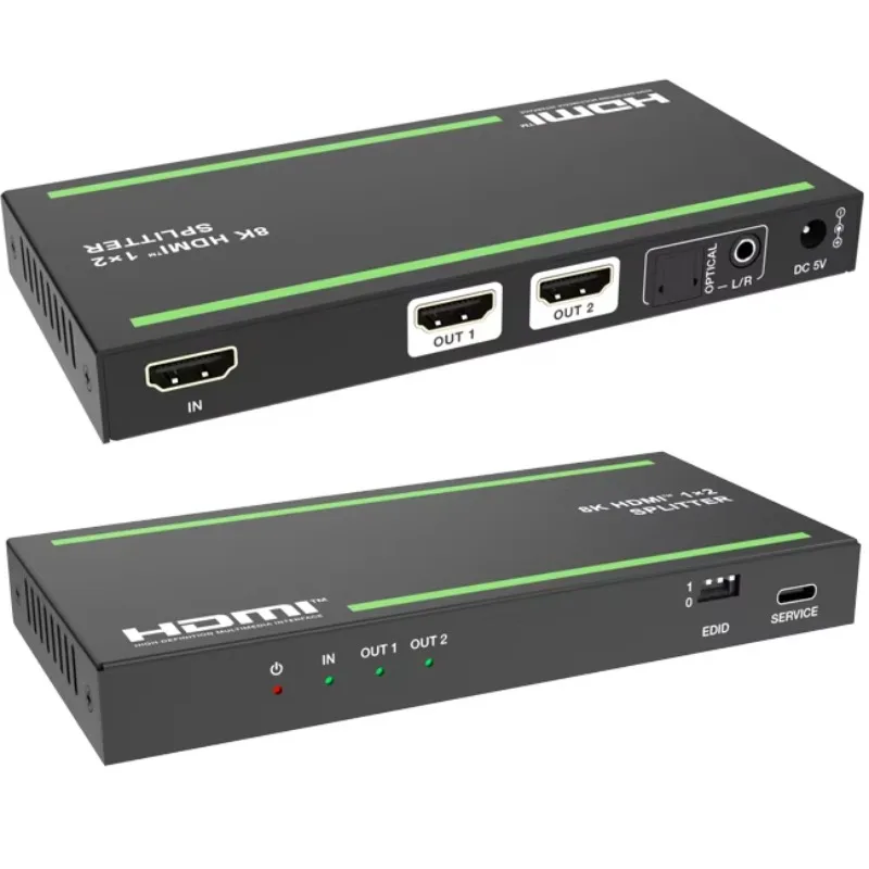 48Gbps hdmi 2.1 الفاصل 4k 120hz 8k 60hz 1 في 2 خارج البصريات دعم وظيفة إزالة الضمان الصوتي لنظام المسرح المنزلي