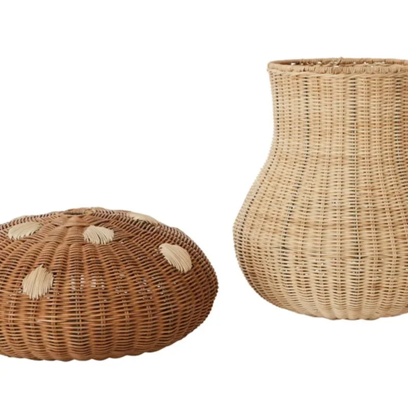 Cogumelo em forma de Rattan Woven Storage Basket, Brinquedo Infantil, Multifuncional, Nórdico, Vento, Quarto, Roupas Sujas