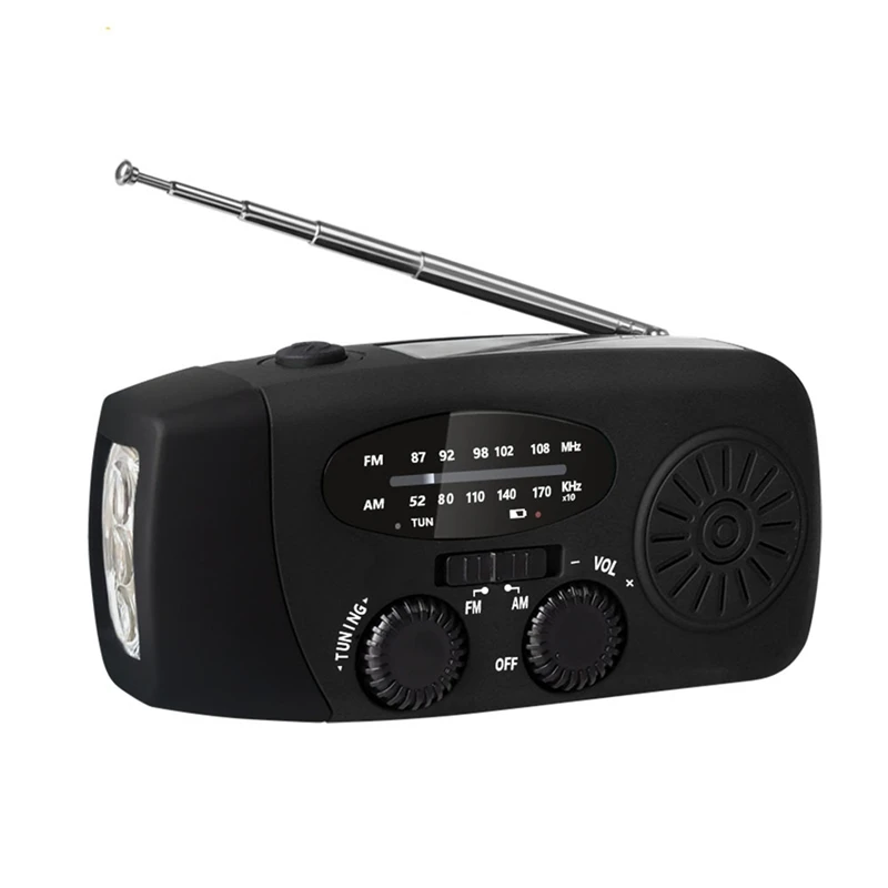 Top-AM/FM Emergency Weather Radio Hand Crank Solar Weather Radio Portable Power Bank With Solar Charging Battery